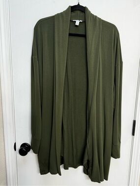 Daily Ritual Olive Green Open-Front Cardigan Jacket with pockets